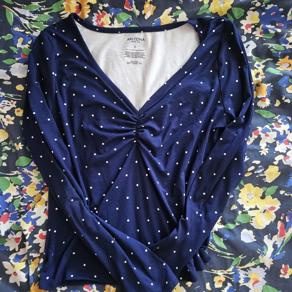 Arizona Jean Company Navy Polka Dot Women's Top